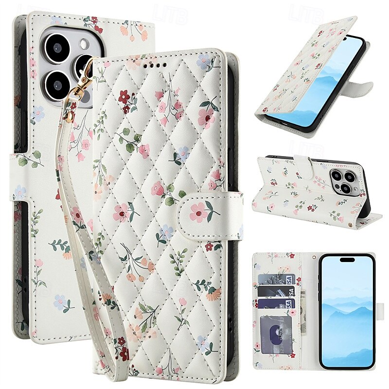 Phone Case For iPhone 17 Pro Max 17 Air 16 Pro Max Plus 15 14 Pro Max Plus 16e 13 Pro Max Wallet Case Magnetic Card Slot Shockproof Retro Flower Floral PC PU Leather2