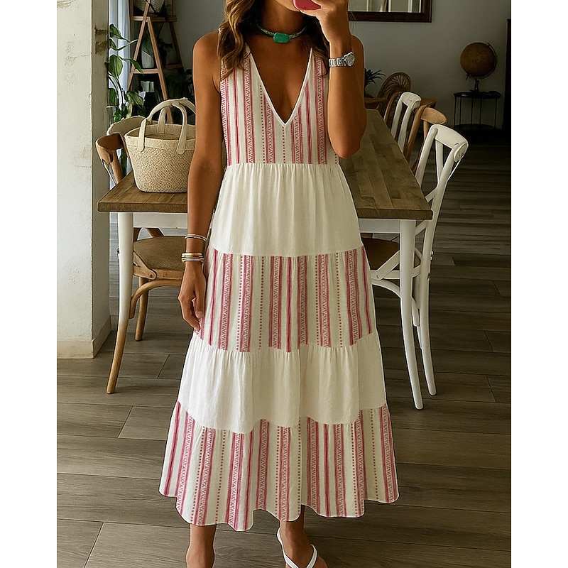 Women's Midi Dress Floral Dress Print Dress Fashion Modern Vacation Holiday Weekend Regular Fit Color Block Flower Sleeveless V Neck Red Purple Green Light Blue Summer