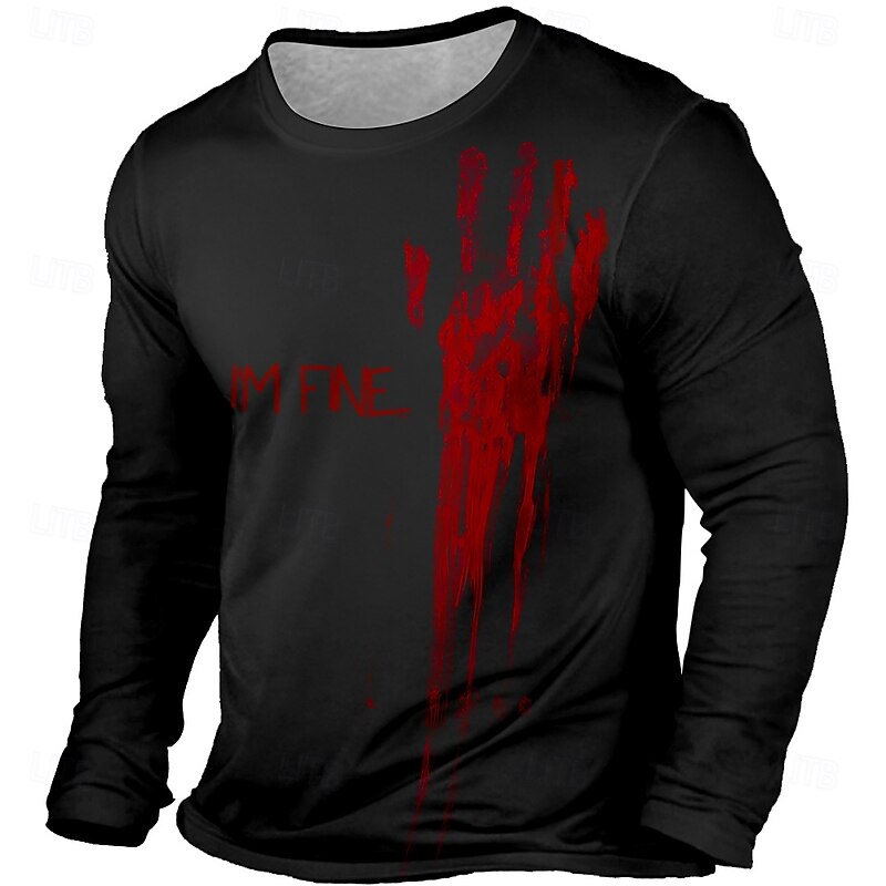 Halloween Men Blood stains Crew Neck Clothing Apparel 3D Print Party Street Long Sleeve Graphic Casual2