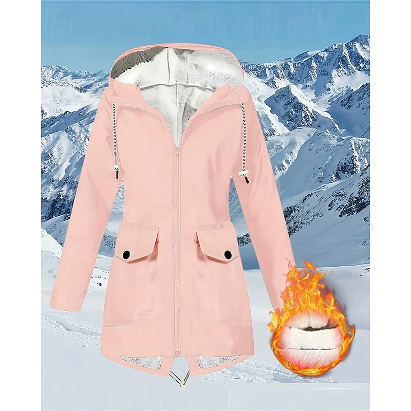 Women's Casual Jacket Waterproof Rain Jackets Rain Coats Waterproof Windproof Zipper Pocket Fashion Outdoor Plain Going out Weekend Zipper Regular Hooded Regular Fit Long Sleeve Outerwear Black Pink2