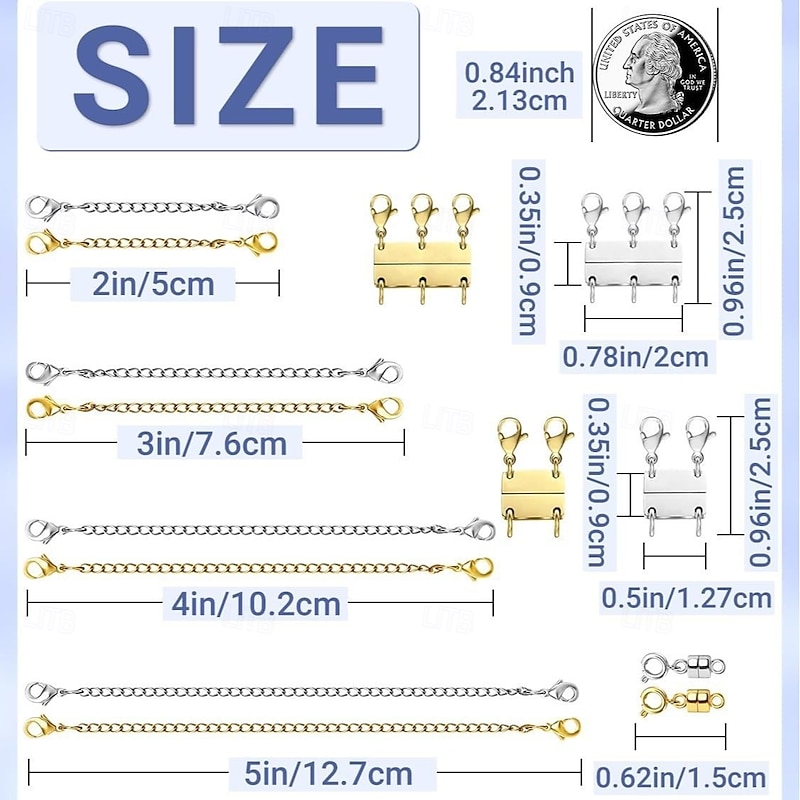 20pcs Magnetic Jewelry Clasps and Necklace Layering Clasp Necklace Extenders Gold Silver,Multiple Sizes and Styles Chain Extenders Magnetic Clasps for Jewelry Necklace Bracelet2