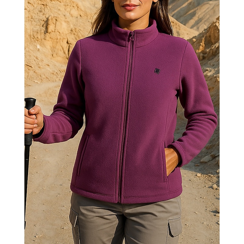 Women's Hiking Jacket Fleece Jacket Thermal Jacket Outdoor Thermal Warm Hiking Outfits Hiking Clothes Winter Autumn / Fall Jacket Hunting Climbing Running Solid Color Black Pink Dark Purple