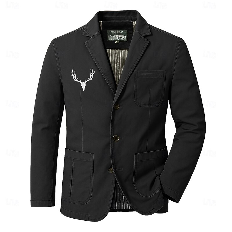 Men's Reindeer Blazer Cotton Suit Jacket Suits Coat Casual Outdoor Dailywear Multiple Pockets Three Button Stripe Lined Suit Jacket Fall Winter Notch lapel collar Long Sleeve Black khaki Army Green2