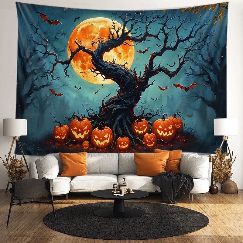 Halloween Tapestry Banners Blanket Pumpkin Cemetery Fantasy Dark Punk Gothic Style Party Dorm Shooting Backgrounds Home Decor4