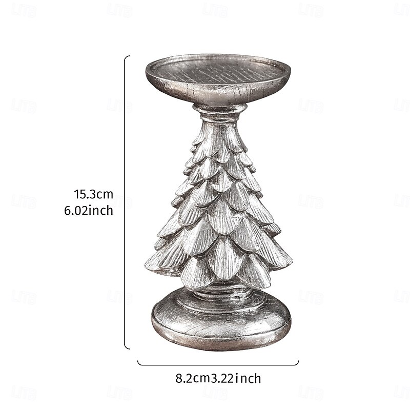 Christmas Desktop Window Display Faux Christmas Tree Resin Statue Home Decor Accent Christmas Tree Candle Holder Small Round Candle Stand for Holiday Parties and Celebrations3