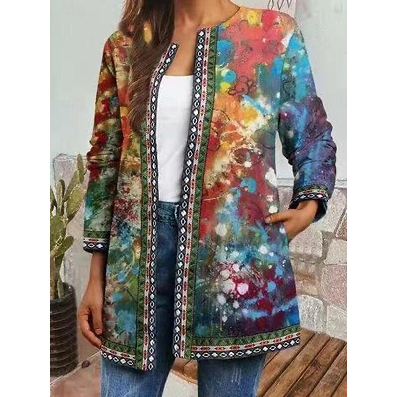 Women's Casual Jacket Dailywear Pocket Floral Warm Fashion Regular Fit Outerwear Long Sleeve Spring Gray Green2