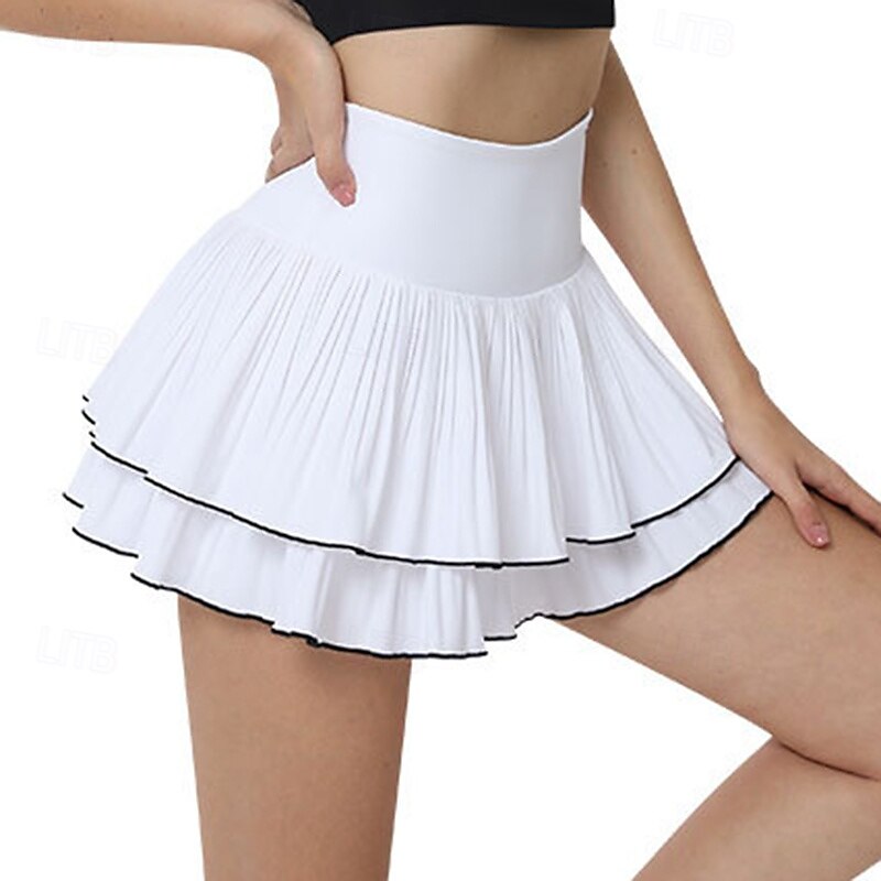 Women's Solid Colored Tennis Skirts Stylish Quick Dry Tennis Pickleball Running Bottoms Black White Black White Tennis Clothing3
