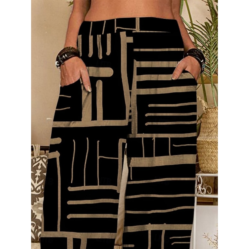 Women's Chinos Pants Trousers Active Fashion Long High Waist Geometic Pocket Elastic Waist Printing Breathability Soft Micro-elastic Vacation Street Daily Wear Khaki Spring Fall Regular Fit2