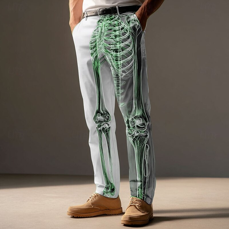 Halloween Men's Skull Skeleton Halloween Costumes Dress Pants Trousers Suit Pants Mid Waist Dark Punk Gothic Style Outdoor Holiday Slim Fit Pants with Pockets Spring Fall 3D Print Blue Purple Green3