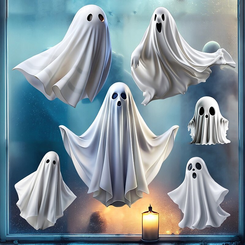 Halloween Ghost Window Clings for Glass Windows Cute White Little Ghost Double Sided Window Stickers Halloween Window Clings for School Home Office Decoration Party Supplies4