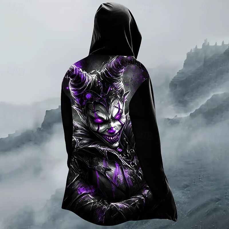 Men's Joker Winter Coat Fleece Jacket Coat Thermal Warm Comfortable Casual Dark Street Daily Wear Zipper Pocket 3D Print Fall Winter Hooded Long Sleeve Red Purple Green2