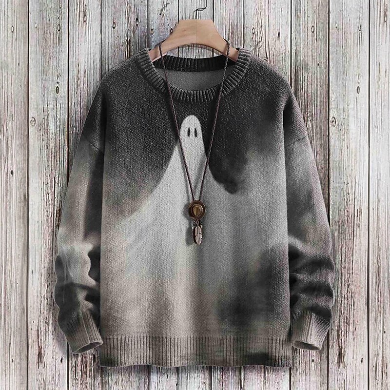 Men's Skull Ghost Pullover Sweater Jumper Knitwear Crewneck Casual Dark Street Daily 3D Print Knitting Keep Warm Long Sleeve Spring Fall Winter Black Green Gray
