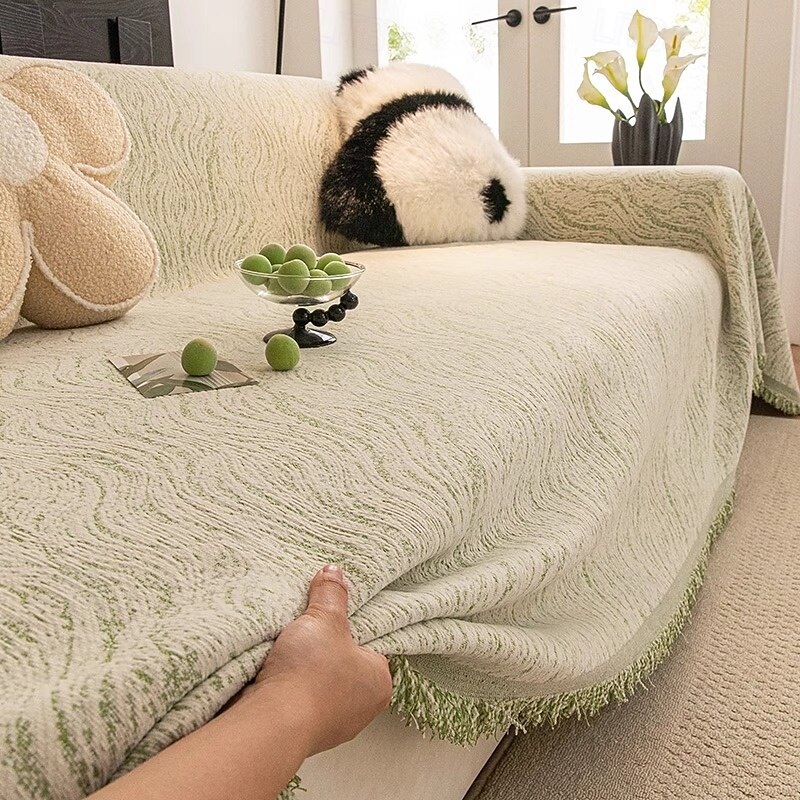 Chenille Couch Cover for Pets, Pet Friendly Full-Cover Sofa Throw Blanket, Anti-Slip Anti-Scratch Couch Protector, Decorative All-Season Sofa Cover for Living Room