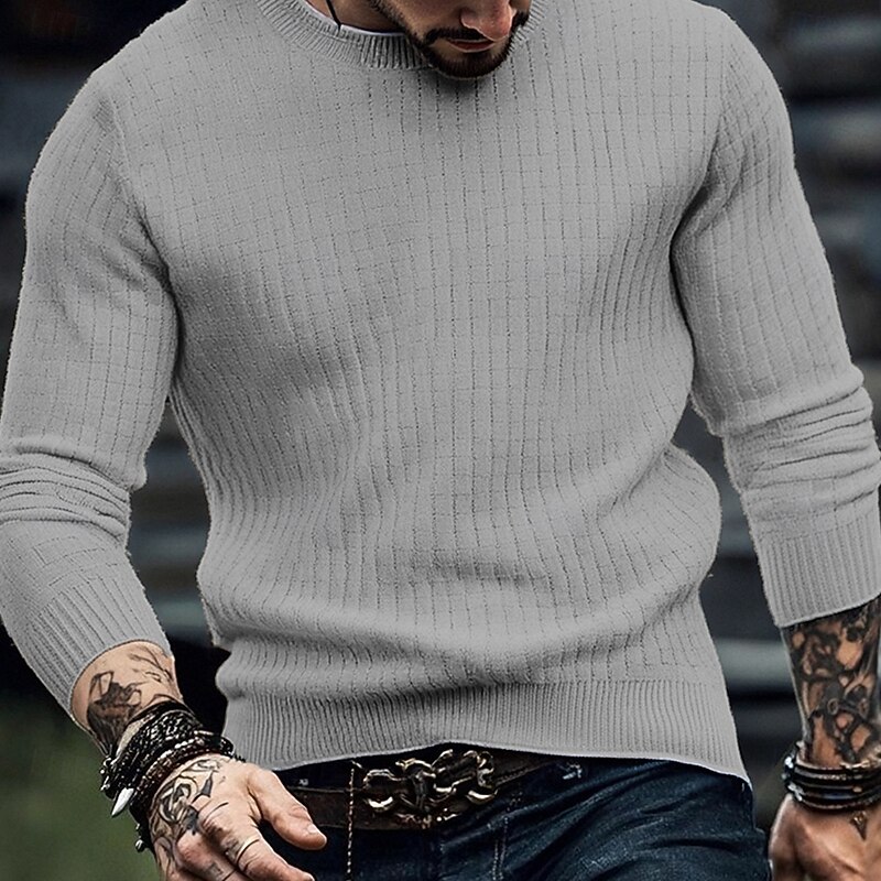 Men's Pullover Sweater Jumper Knit Sweater Ribbed Knit Regular Tops Knitted Plain Crew Neck Fashion Basic Vacation Daily Wear Clothing Apparel Fall Winter Wine Black S M L3