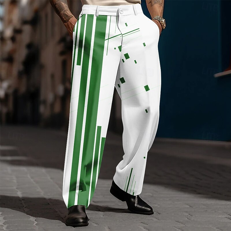 Men's Geometric Striped Dress Pants Trousers Suit Pants Mid Waist Casual Dailywear Holiday Streetwear Relaxed Fit Flat Front Dress Pants with Side Pockets Spring Fall 3D Print Black Blue Purple4