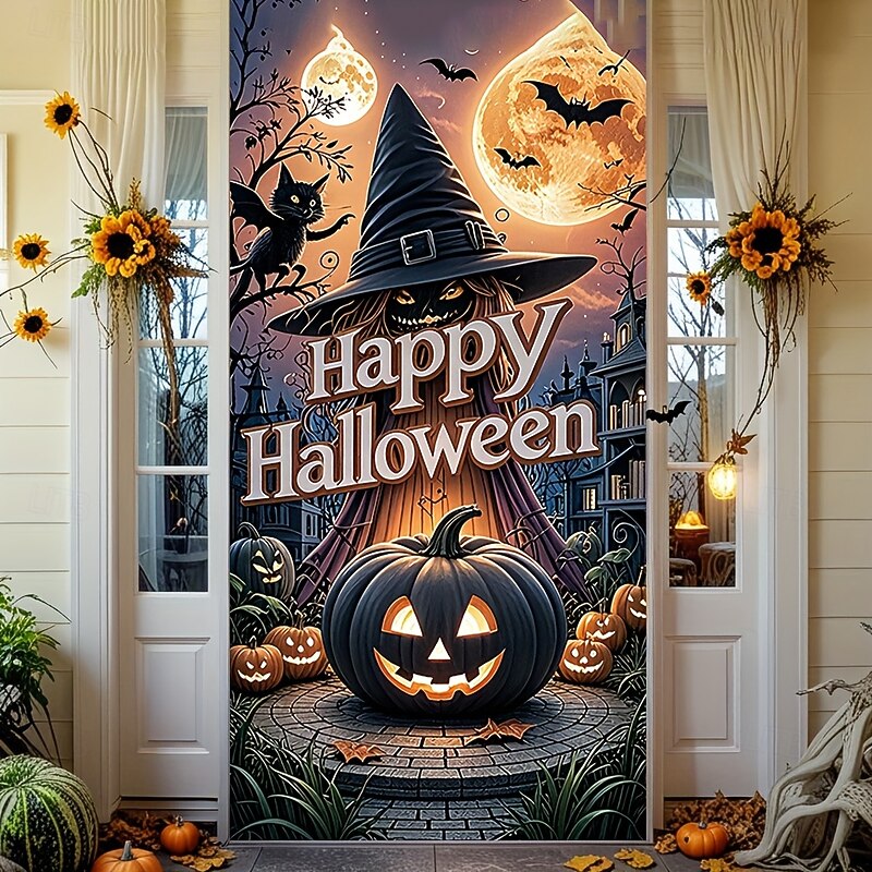 Hocus Pocus Inspired Halloween Door Cover – I Smell Children Witch Banner for Indoor/Outdoor Decor3