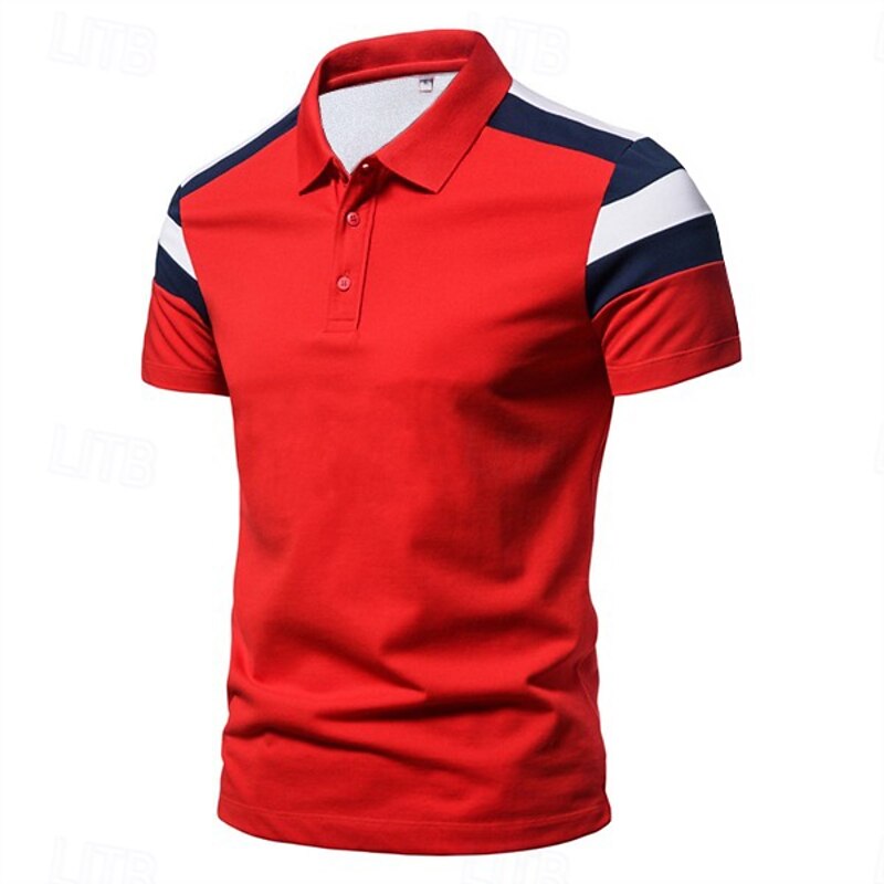 Men's 3D Print Polo Shirt Golf Shirt Casual Polo Collar Classic Short Sleeve Casual Solid Color Button Front Spring & Summer Regular Fit White Red Navy Blue Polo Shirt2