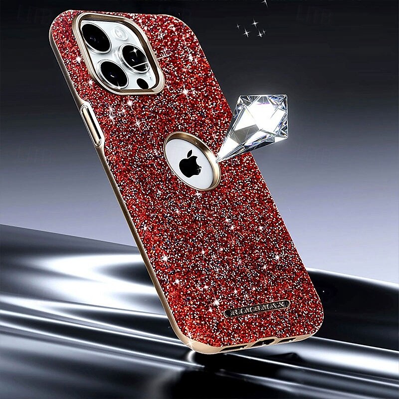 Phone Case For iPhone 16 15 14 Pro Max Plus 13 Pro Max Back Cover Support Wireless Charging Bling Glitter Shiny Shockproof Retro TPU PC4