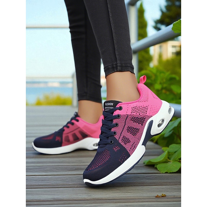Women's Flyknit Sneakers with Air Cushion Sole – Casual Lightweight Running Shoes for Fitness, Walking, Gym and Daily Wear