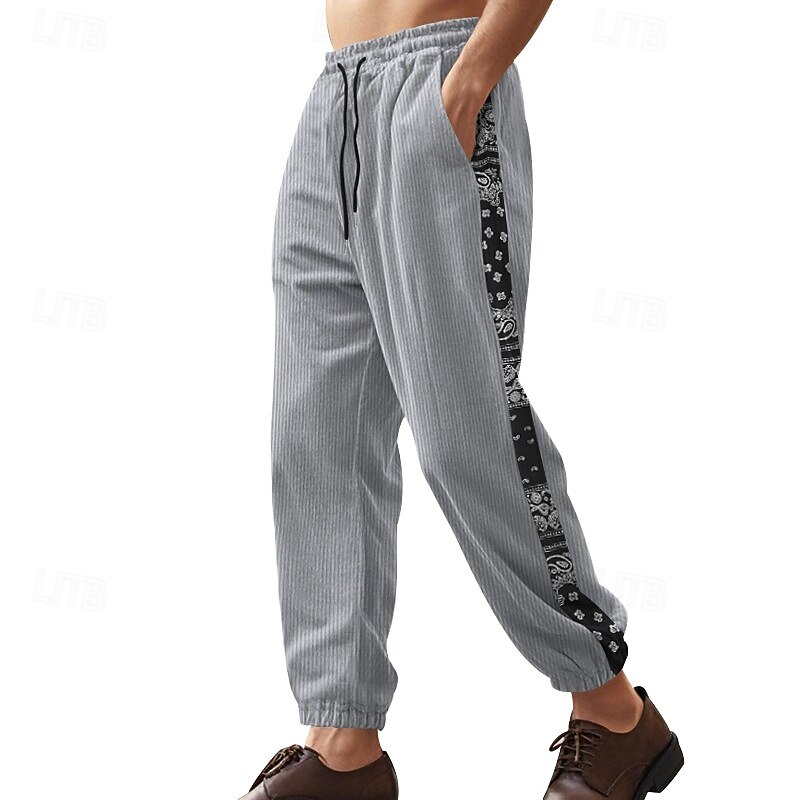 Men's Sweatpants Joggers Corduroy Pants Trousers Casual Pants Drawstring Pocket Elastic Waist Paisley Moisture Wicking Breathable Full Length Outdoor Daily Running Fashion Classic Style Black Navy3