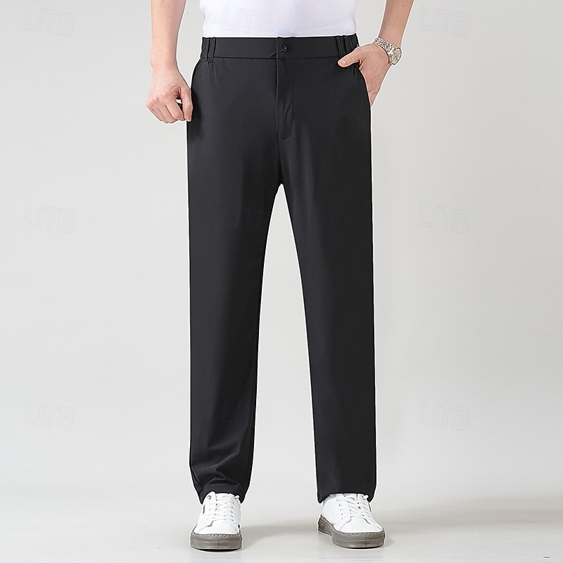 Men's Dress Pants Trousers Suit Pants Pocket Elastic Waist Plain Comfort Breathable Full Length Party Business Daily Fashion Streetwear Black Navy Blue Stretchy