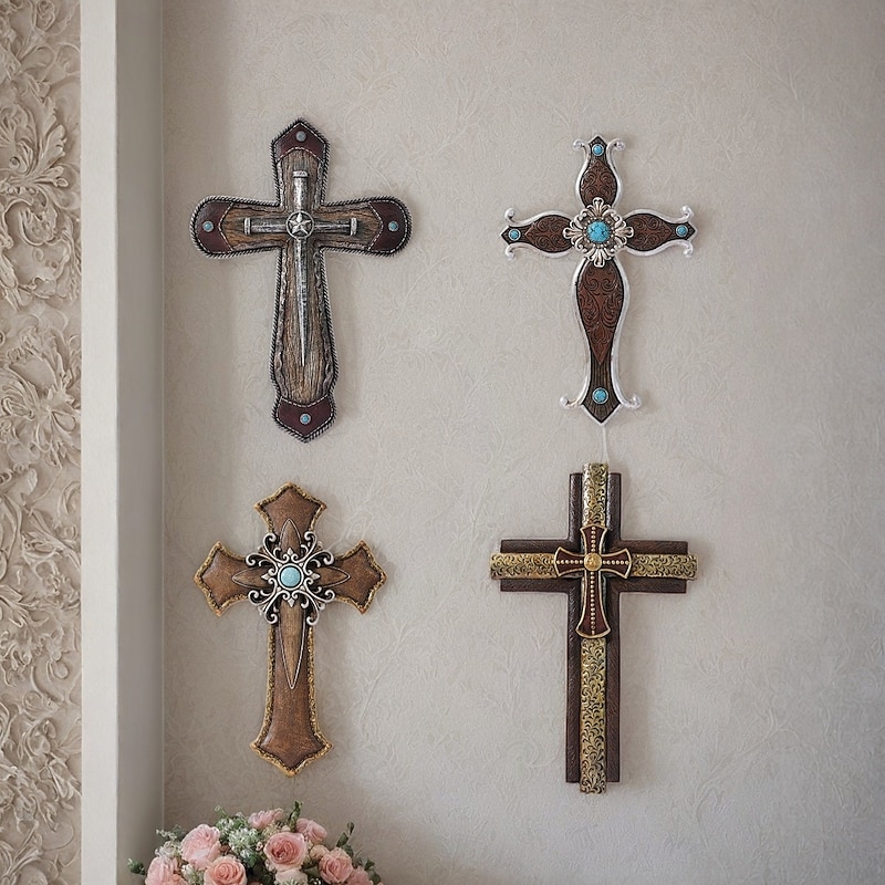 Vintage Resin Cross Wall Decor, Retro Classical Ornamental Hanging Decoration for Home Hotel Bar Restaurant, Religious Wall Art for Background, Festival Party, and Photography Props - Main Image
