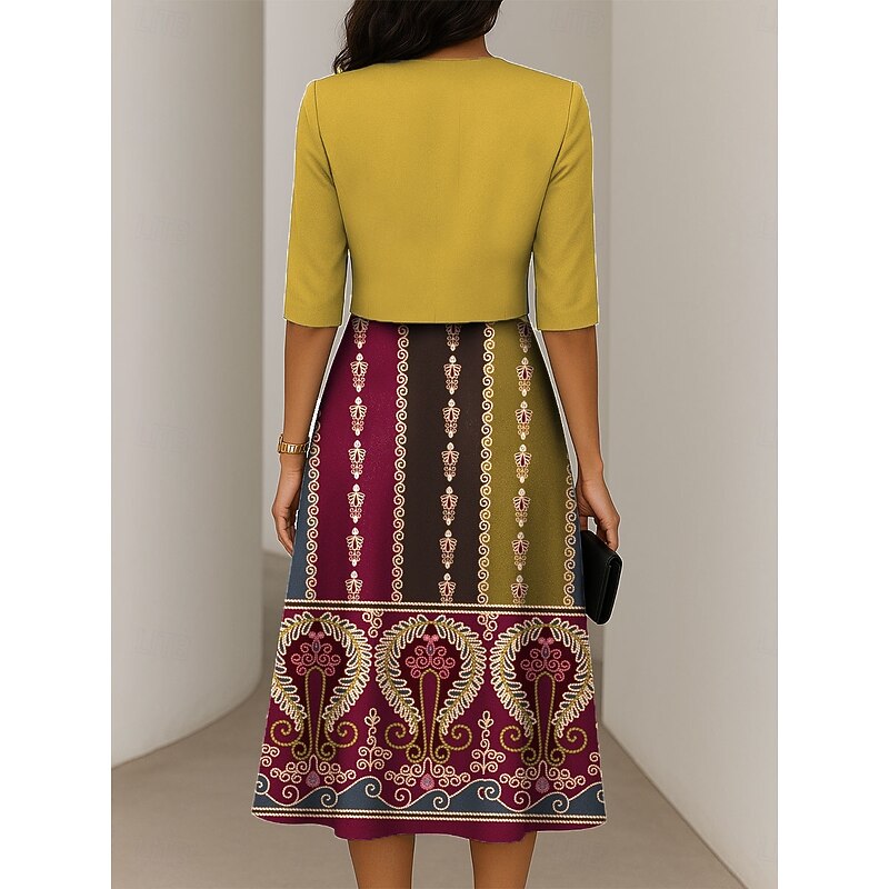 Women's Dress Set A Line Dress Summer Dress Elegant Casual Graphic Paisley Print Midi Dress Half Sleeve V Neck Formal Vacation Yellow Blue Purple Spring Fall Regular Fit2