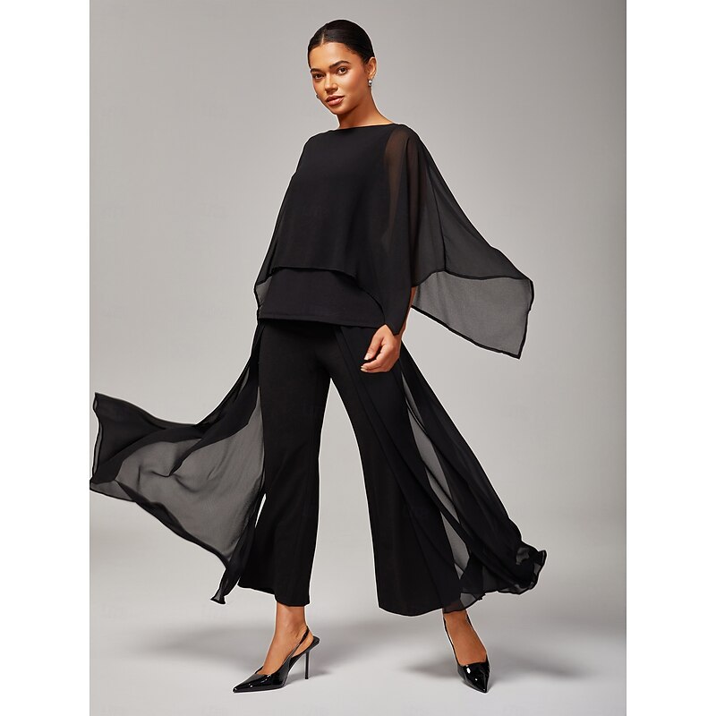 Women's Palazzo Pants Black Full Length Chiffon High Elasticity Elegant Casual Daily Spring Summer Fall2