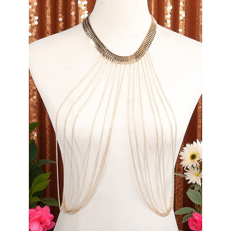 Women's Gold Multi-Layer Body Chain - Statement Jewelry with Draped Chains for Fashion Shows, Evening Parties, Beachwear and Special Occasions2