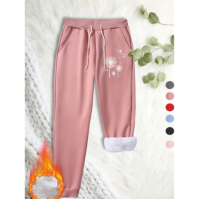 Women's Sweatpants Fleece Pants Down Pants Vintage Casual Full Length High Waist Graphic Geometric Drawstring Micro-elastic Outdoor Sports Daily Wear Light Pink Black Dark Pink Red Summer Spring Fall