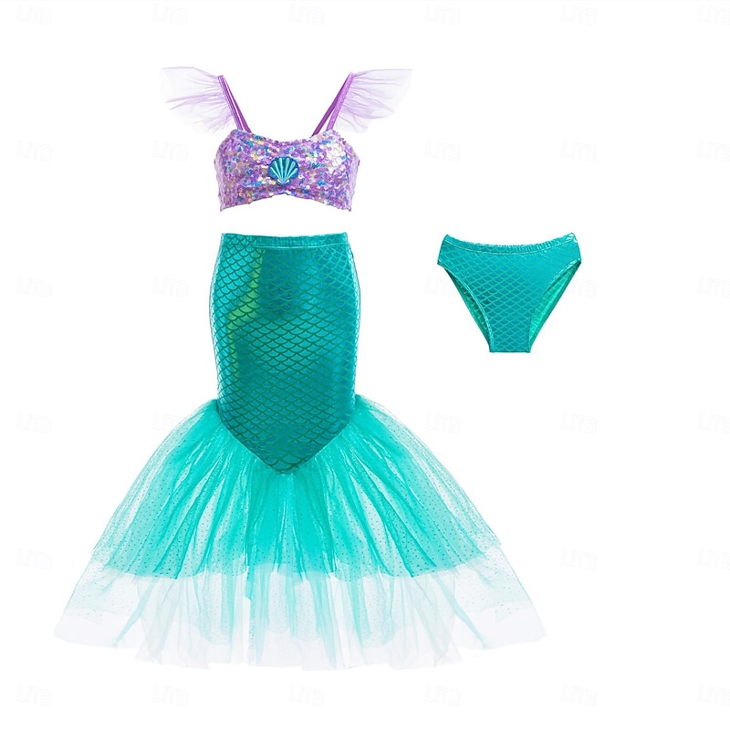 Girls' Dress Mermaid Sleeveless Performance Halloween Dress Cosplay Costume Cute Polyester Summer 4-7 Years Multicolor Blue Purple Performance Party Halloween Easy Halloween Costumes Dress Up3