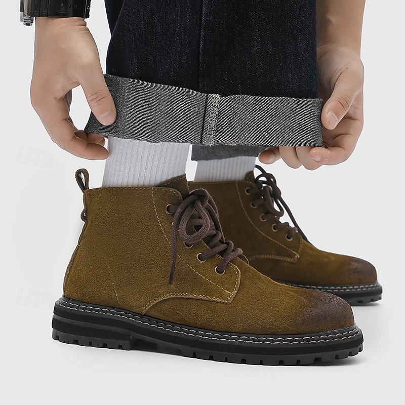 Men's Brown Suede Lace-Up Ankle Boots Outdoor Casual Workwear Shoes for Hiking and Daily Wear4
