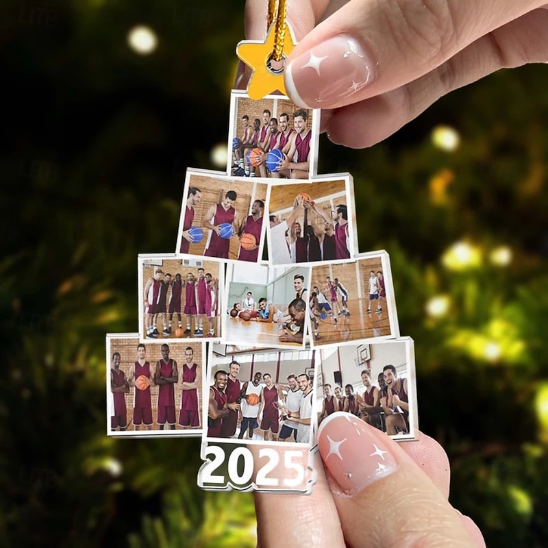 Personalized Christmas Tree Basketball Team Photo Ornaments Acrylic 2D Custom Picture Frame Decor Christmas Tree Xmas Decoration Hanging Pendant Gifts for Family and Friends2