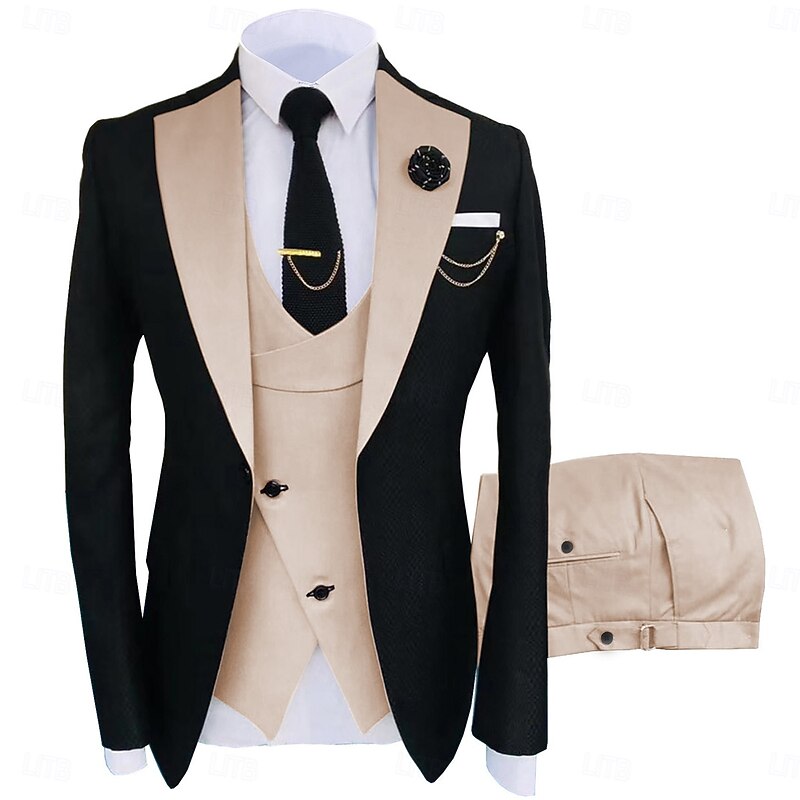Men's Wedding Party Suits Notch Lapel Champagne Party Formal Solid Colored Slim Fit 3 Piece Single Breasted One-button2