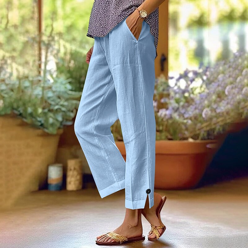 Women's Cropped Pants Chino Ankle-Length Natural Solid Colored Pocket Comfy Inelastic Casual Daily Light Gray Apricot Black Light Blue Spring Fall Loose Fit