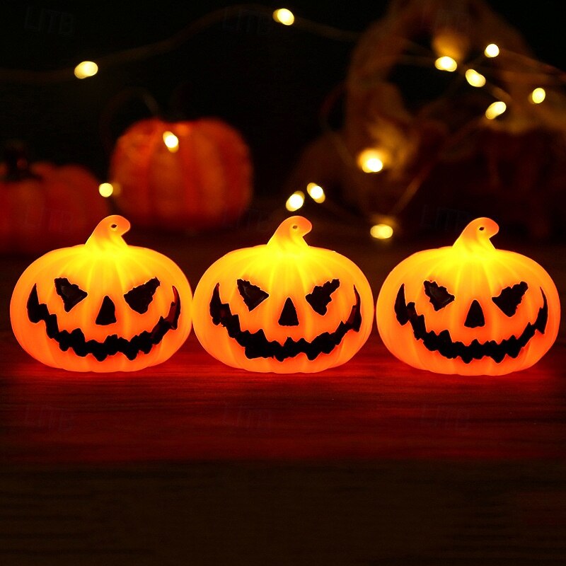 3 Pcs 6.3 * 5.2CM Terrifying Smile Pumpkin LED Electronic Ornament Light Indoor and Outdoor Restaurant Party Atmosphere Decoration Light AG10 * 3 Battery3