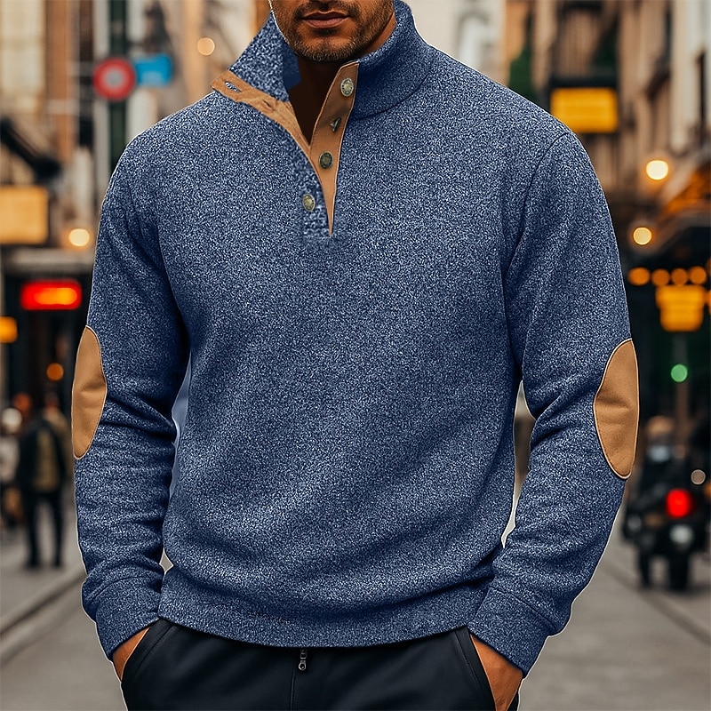 Men's Sweatshirt Pullover Hoodie Sweatshirt Pullover Button Up Hoodie Wine Red Black Navy Blue Green Gray Standing Collar Plain Patchwork Sports & Outdoor Casual Daily Streetwear Cool Sportswear