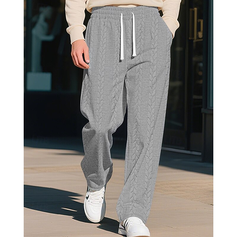 Men's Sweatpants Trousers Jacquard Drawstring Pocket Plain Comfort Sports Outdoor Daily Fashion Casual Black Khaki Micro-elastic