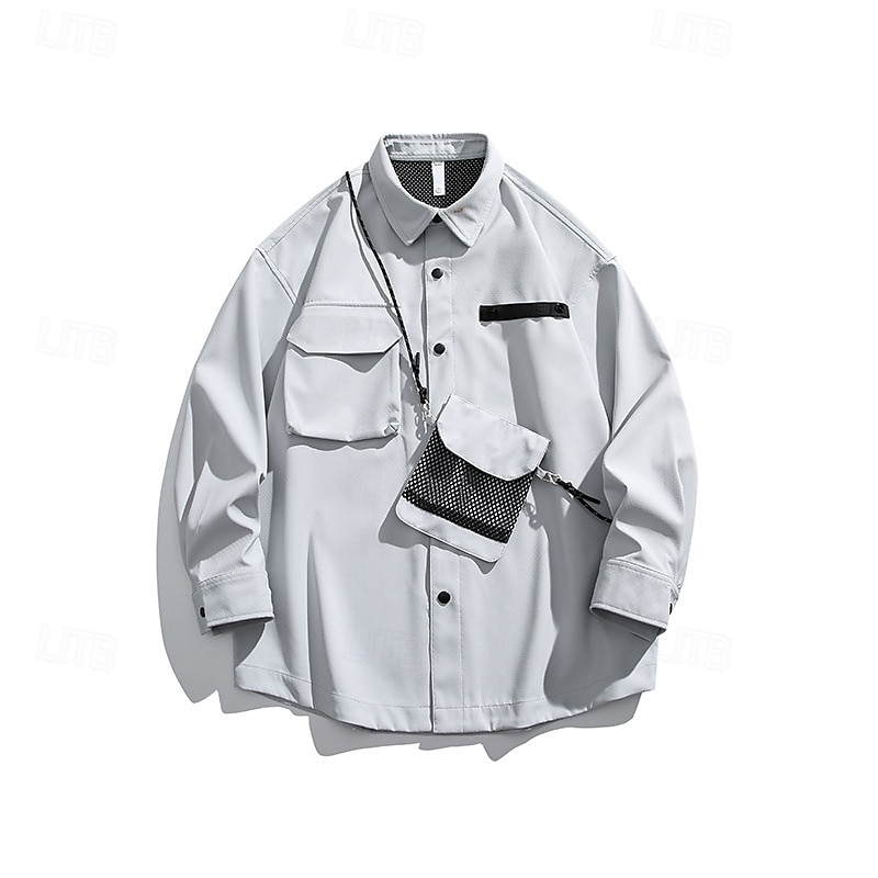 Men's Cargo Shirt Hiking Shirt Waterproof Shirt Long Sleeve Turndown Top Outdoor Waterproof Windproof Polyester Black White Green Tennis Golf Running4