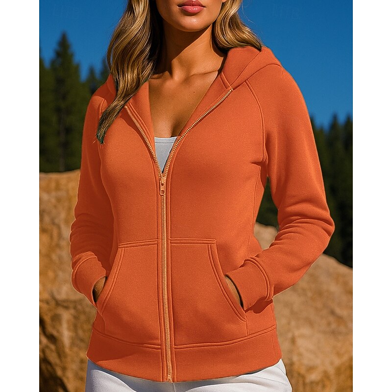 Women's Outdoor Jacket Hooded Sweatshirt Long Sleeve Top Athleisure Fall Solid Colored Breathable Workout Outdoor Training Sportswear Activewear Black Pink Blue4