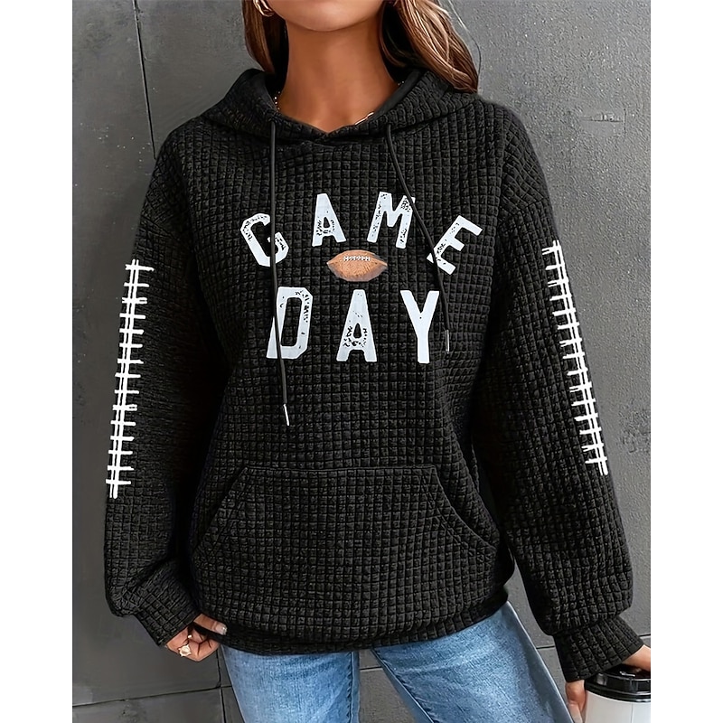 Women's Pullover Hoodie Sweatshirt Graphic Letter Streetwear Casual Long Sleeve Hooded Regular Tops Street Holiday Pocket Black Pink Wine Dark Green Fall Winter2