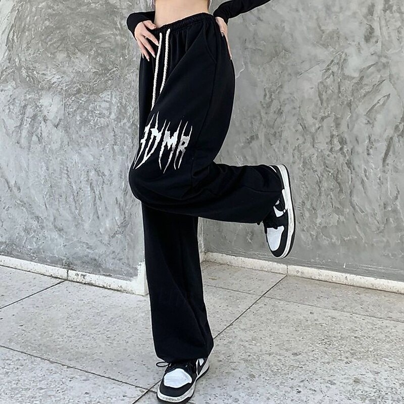Women's Wide Leg Pants Sport  Sweatpants Sports Lounge Pants Drawstring High Waist Bottoms Athleisure Gym Workout Fall Fashion Outdoor Sports Running Loose Fit Sportswear Activewear Black3