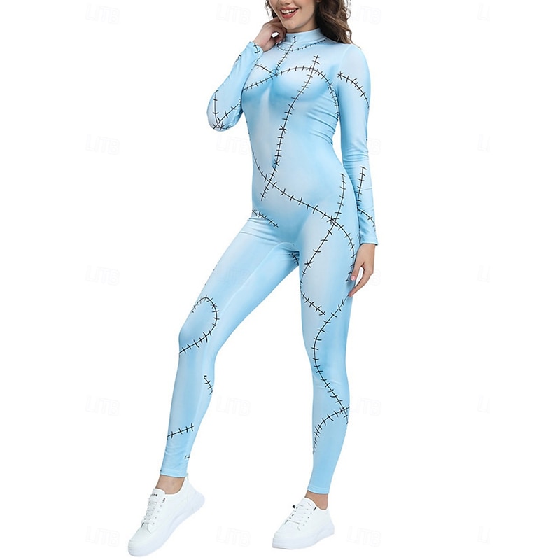 Women's Normal Jumpsuit Holiday Graphic Long Sleeve Turtleneck High Waist Print Party Halloween Regular Fit Black Blue Light Blue Summer4
