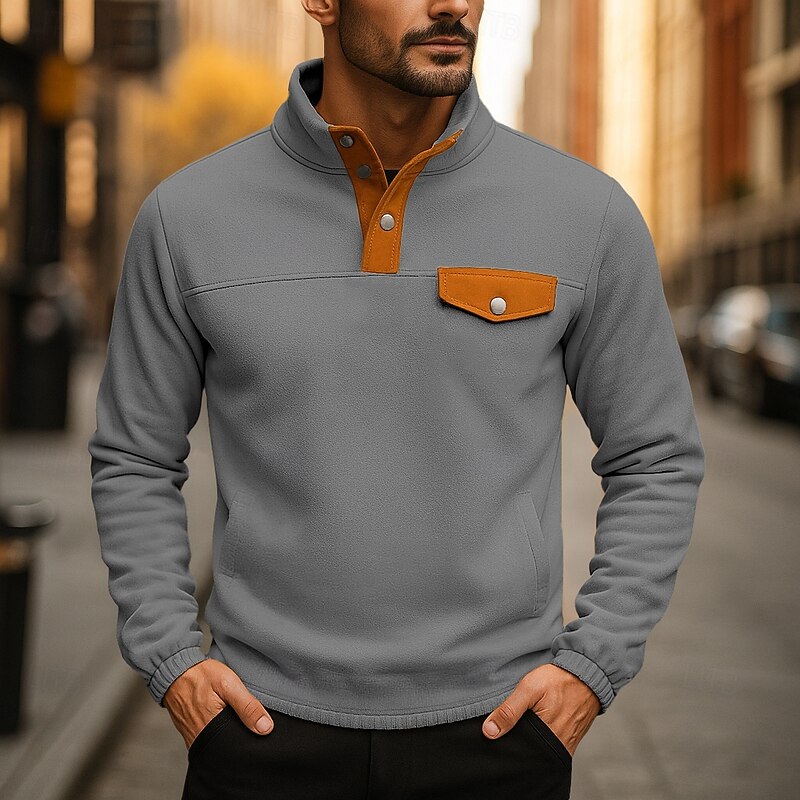 Men's Sweatshirt Pullover Hoodie Sweatshirt Pullover Button Up Hoodie Black White Beige Gray Standing Collar Plain Patchwork Sports & Outdoor Casual Daily Streetwear Cool Sportswear Spring &  Fall3