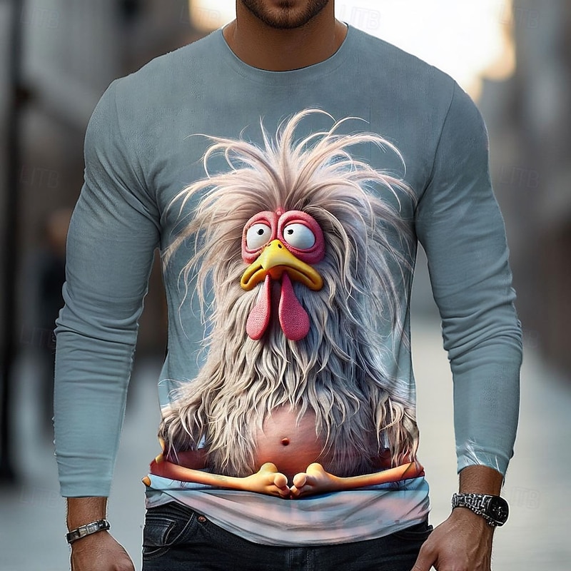 Men's Animal 3D T Shirt Long Sleeve T shirt 3D Print Crew Neck Shirt Fashion Basic Street Casual Daily Light Blue Blue 3# Blue 2# Summer Spring Clothing Apparel S M L XL XXL XXXL3