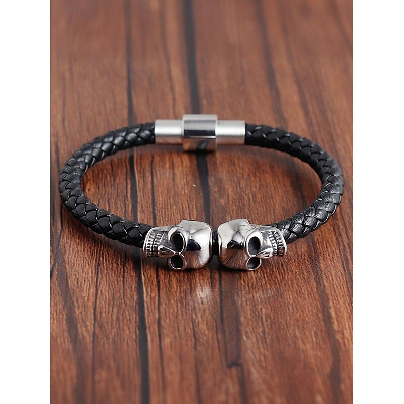 Men's Halloween Skull - Decorated Leather & Alloy Bracelet, Gothic Style, Perfect for Festive Parties & Edgy Daily Looks4