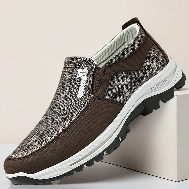 Men's Brown Mesh Slip-On Loafers – Comfortable Everyday Walking Shoes for Seniors, Travel and Weekend Activities - Main Image