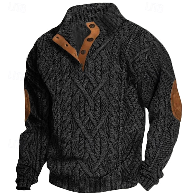 Men's Pullover Sweater Jumper Knit Sweater Ribbed Knit Regular Tops Patchwork Knitted Color Block Stand Collar Fashion Basic Vacation Daily Wear Clothing Apparel Fall Winter Black Dark Gray M L XL3