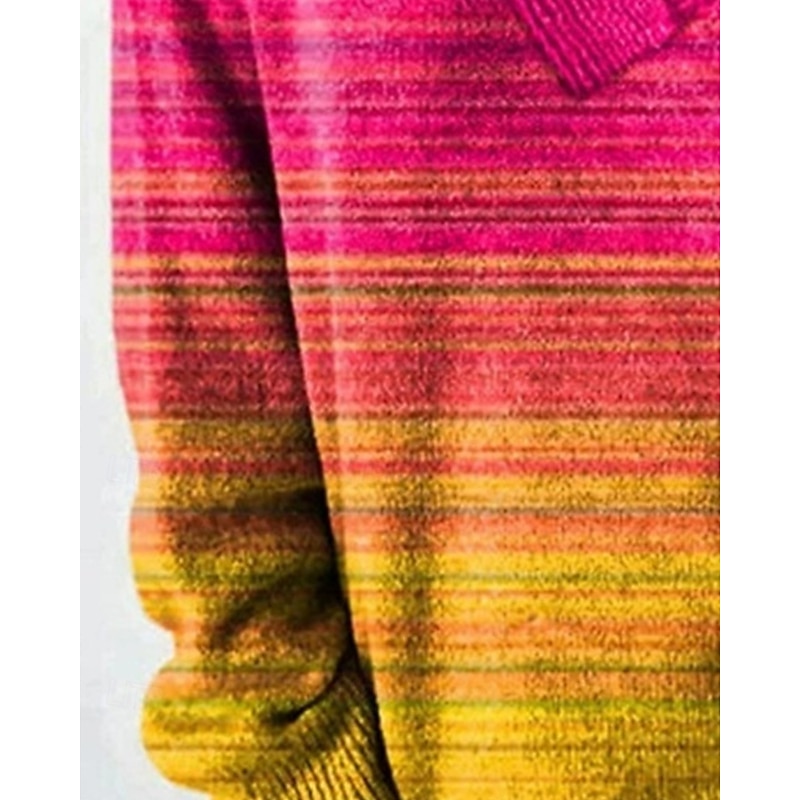 Women's Sweater Fashion Color Block Ribbed V Neck Knitted Long Sleeve Regular Tops Knit Holiday Going out Weekend Yellow Fall2