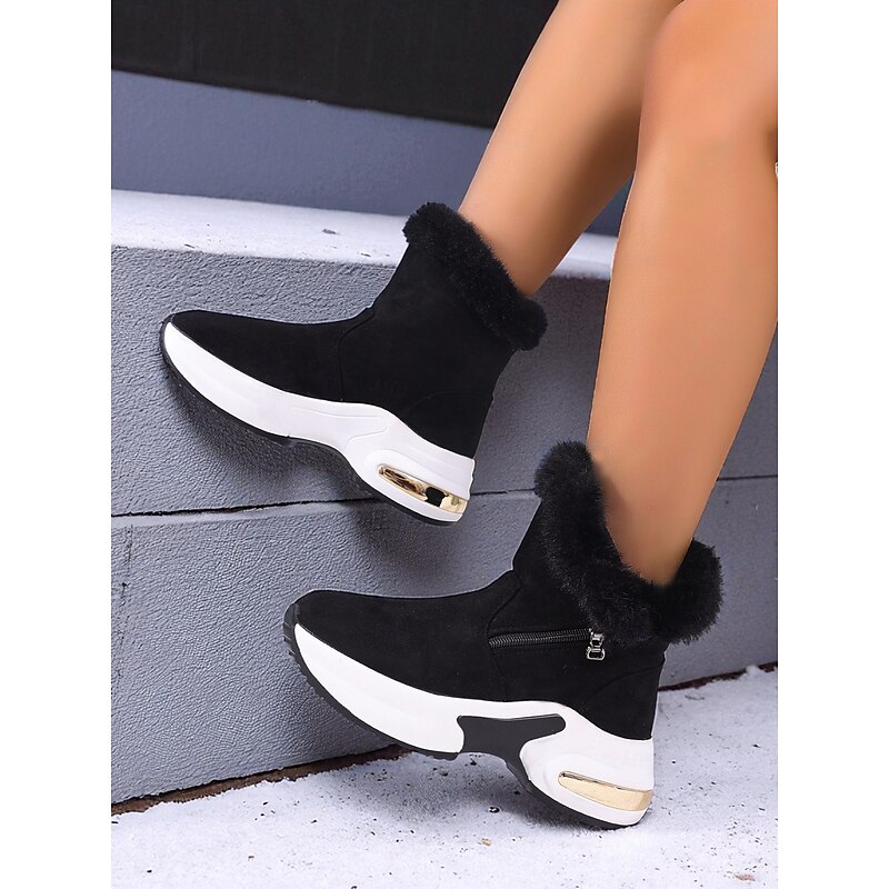 Women's Black Faux Suede Winter Boots with Fur Lining – Warm Casual Platform Ankle Boots for Snow, Travel and Outdoor Wear4